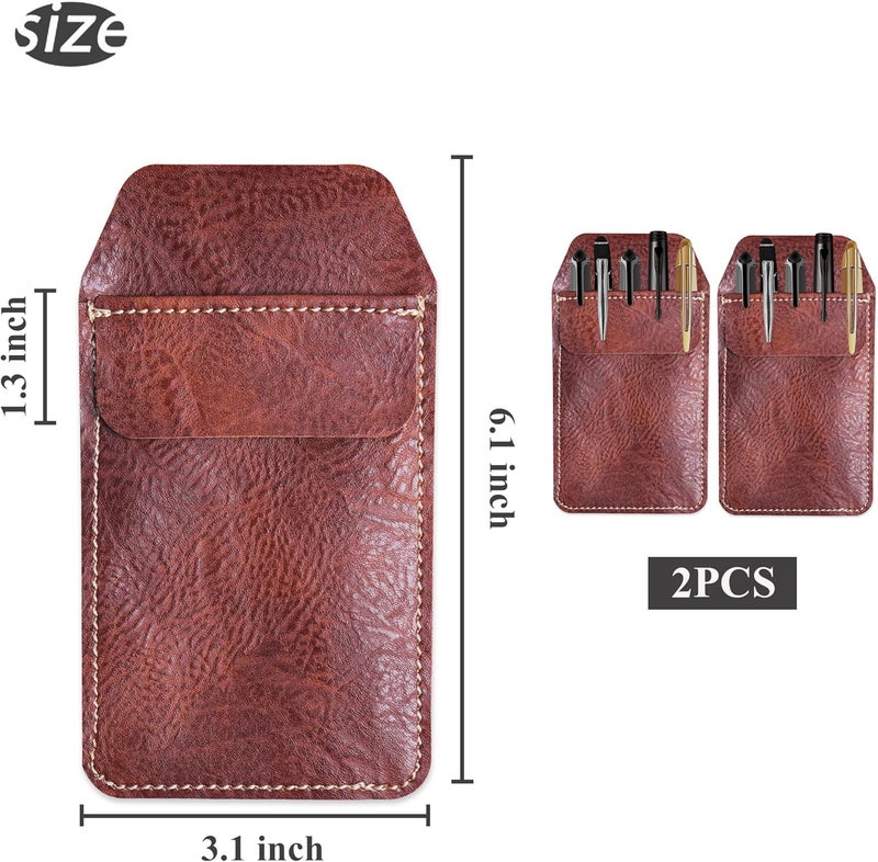 Haecsfl 2 Pieces PU Leather Pocket Protector,Pen Pouch Holder Organizer for Shirts, Lab Coats, Pants - Multi-Purpose - Holds Pens, Pointers, Pencils, and Notes(2-Dark Brown) - Image 4